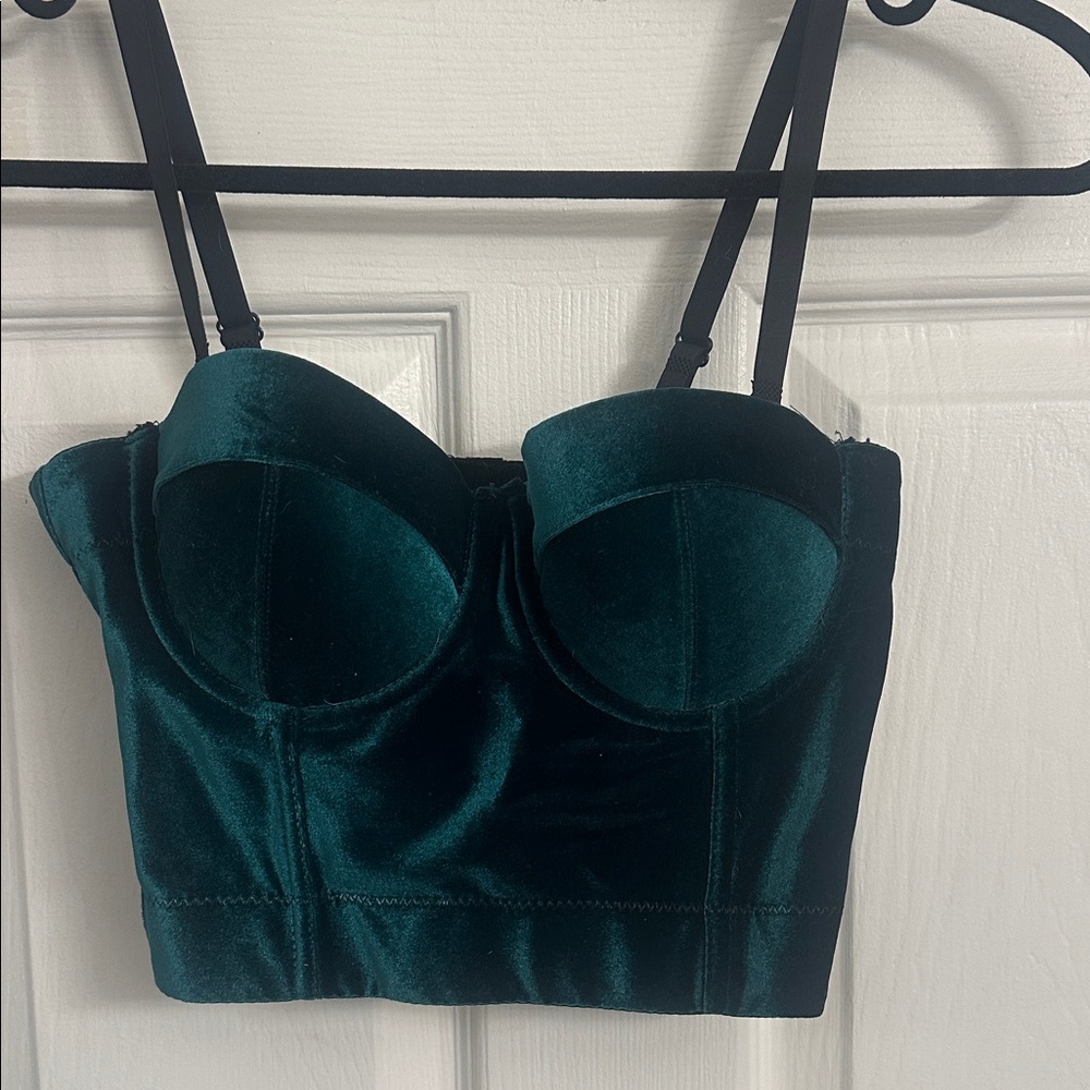 Emerald Green Velvet Bustier Top